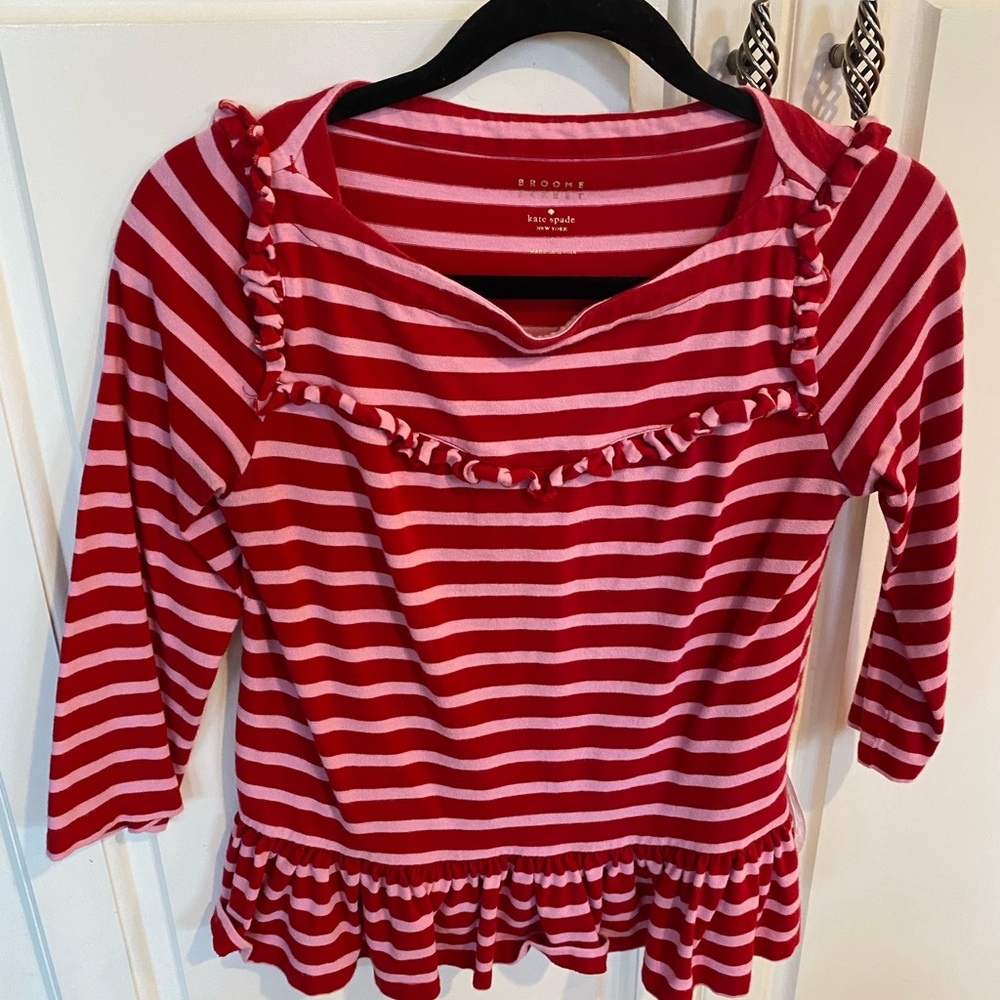 Kate Spade Brooke Street cotton top, pink and red stripe, size small